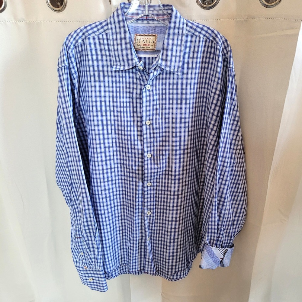 Vintage Italia Men Button Up Shirt XL Plaid Preppy Coastal Office Nautical 21771